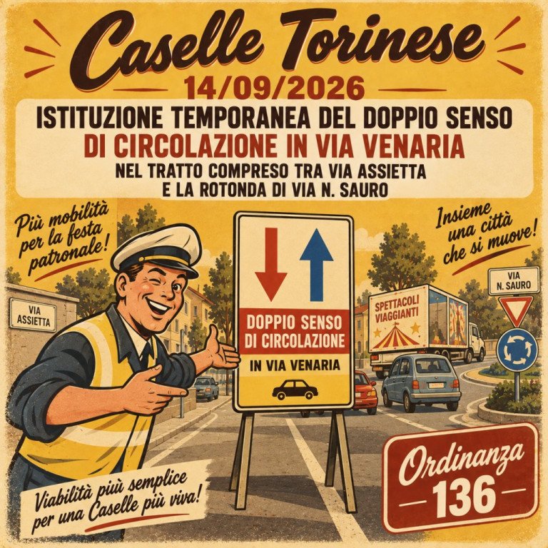 ISTITUZIONE TEMPORANEA DEL DOPPIO SENSO DI CIRCOLAZIONE IN VIA VENARIA NEL TRATTO COMPRESO TRA VIA ASSIETTA E LA ROTONDA DI VIA N. SAURO